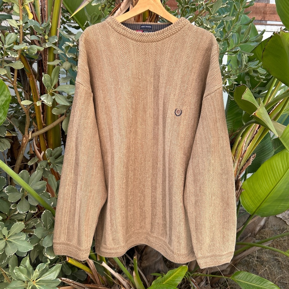 Vintage 1990s Chaps Ralph Lauren Hand Framed Cotton Sweater XL Brown